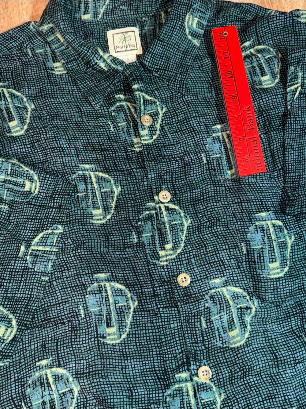 Vintage 90s Morro Bay Hawaiian Shirt Mens L Asian Art Tiki Rayon Korea Aloha